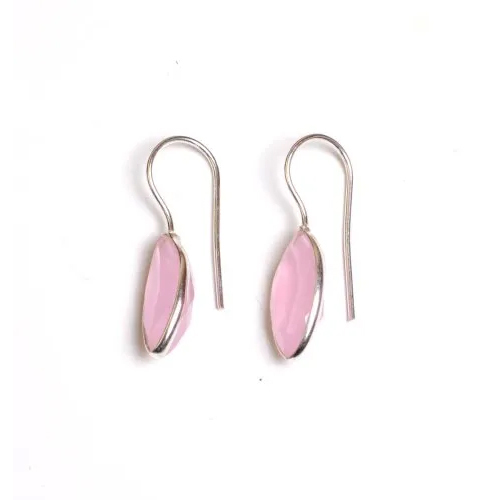Rose Quartz Gemstone Silver Plated Women Earrings - Color: Pink