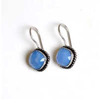 Chalcedony Gemstone Designer Earrings - Color: Sky Blue