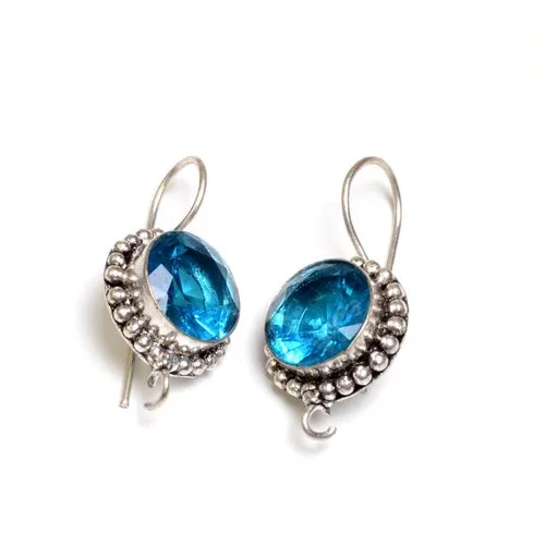 नीले टोपाज़ रत्न चांदी में प्लेटेड महिलाओं के लटके हुए बालियां