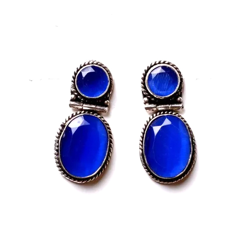 नीला कैल्सेडोनी रत्न डिजाइनर बालियाँ