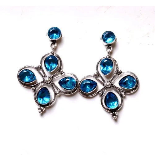 Blue Topaz Gemstone Designer Earrings - Brass Material, Standard Size, Radiant Blue Color | Elegant Accessory for Engagement and Versatile Occasions