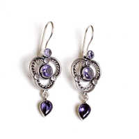 Amethyst Gemstone Silver Plated Girl Earrings - Color: Purple