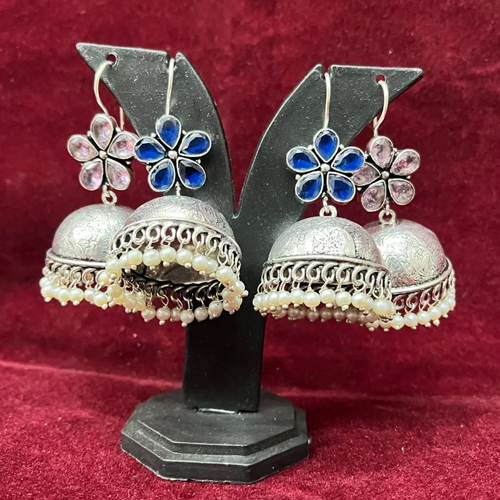 Garnet, Multi Gemstone Oxidized Designer Jhumka Earrings