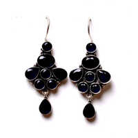 Black Onyx Gemstone Designer Earrings - Color: Blue