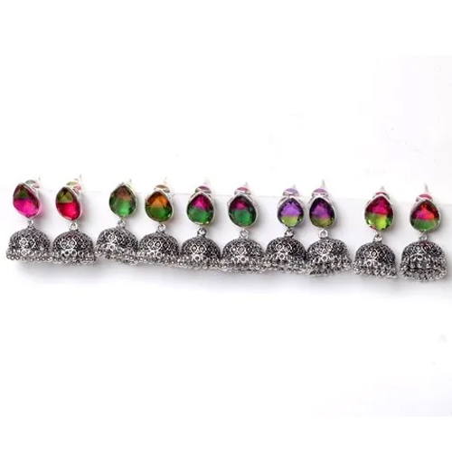 Multi Tourmaline Gemstone Jhumka Earrings