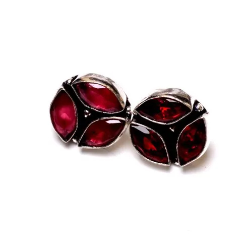 Garnet Color Gemstone, Designer Stud Brass Earrings - Color: Red