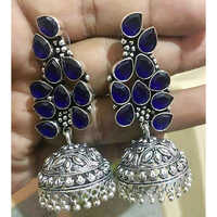 Oxidized Pear Shaped Gemstone Earring