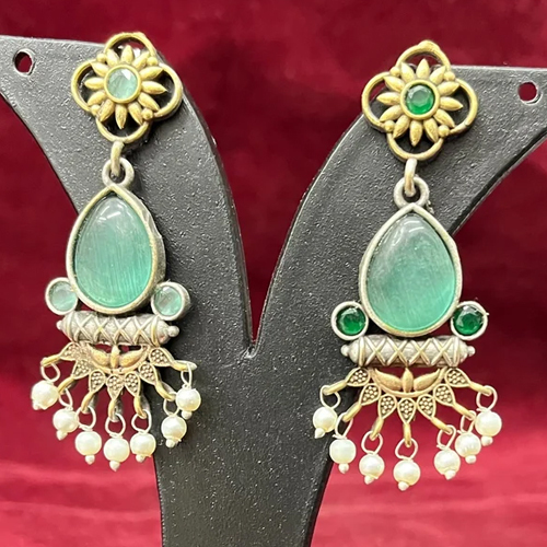 Dual Tone Brass Monalisa Stone Earring