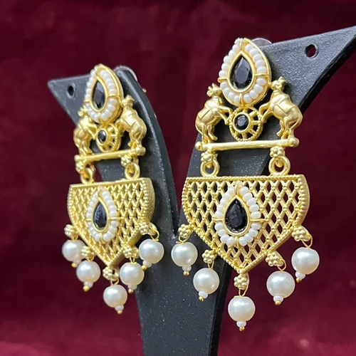 Gold Plated Brass, Pearl Drops Earrings