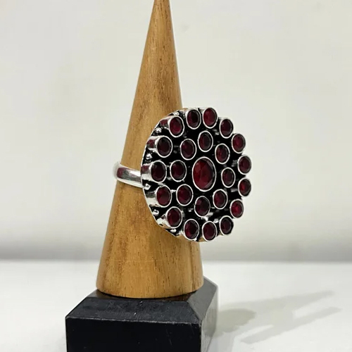 92.5 Silver Plated Multi Color Monalisa Stone Ring