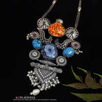 Antique Sliver Look Alike Necklace - Color: Multi Colour