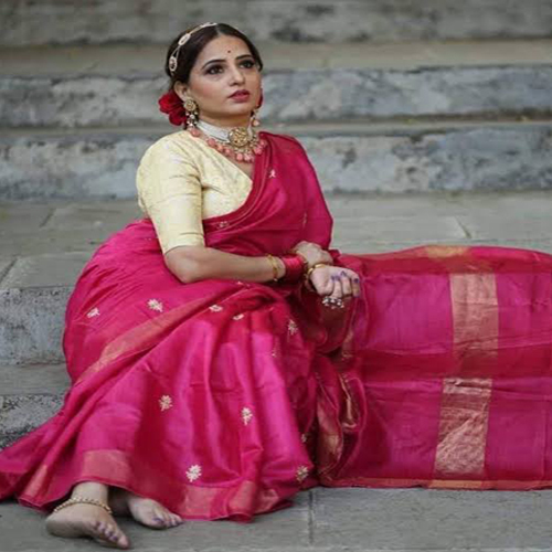 Digital Embroidery Pink Color Saree - Feature: Washable