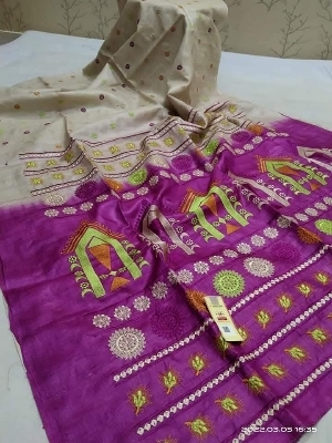 Pure tussar Desi silk 
Hand embroidery saree