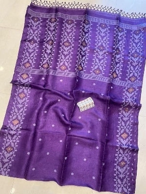 Pure Tussar Silk Hand Embroidery Saree - 5.5 Mtr Length with 1 Mtr Blouse | Washable, Medium Transparency, Handwoven for Party Wear, Summer Use
