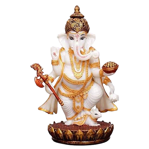 21 Inch Marble Ganesha Statue - Color: White