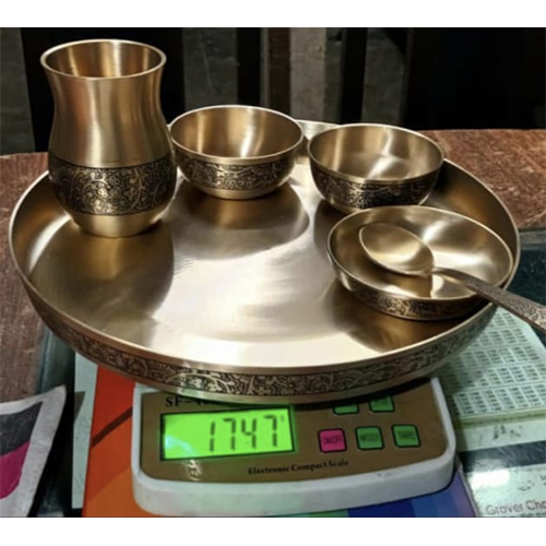 Pure Kansa Thali set of 6 with Handmade Etching or Embossing