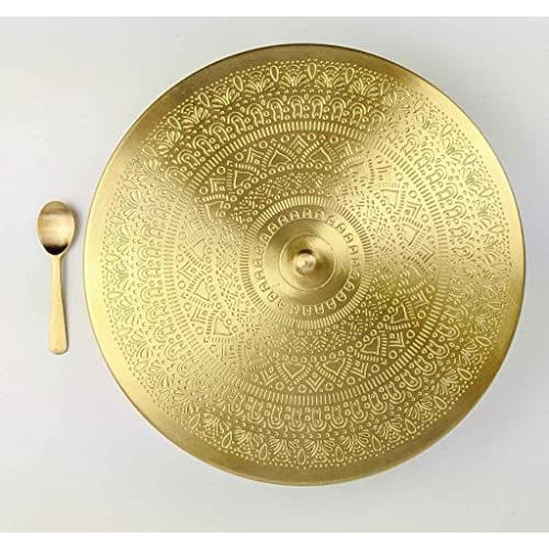 Pure Brass Mandala Etching Design Spice Box With 7 Bowls Spoon And Knobe - Color: Golden