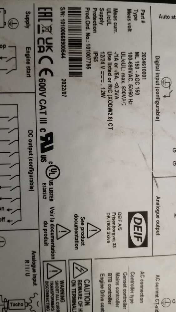 Deif Ml150-agc150 Advanced Genset Controller - 3-phase Measuring Circuits, Automatic Multiple Diesel Generator Changeover, Energy Management Integration