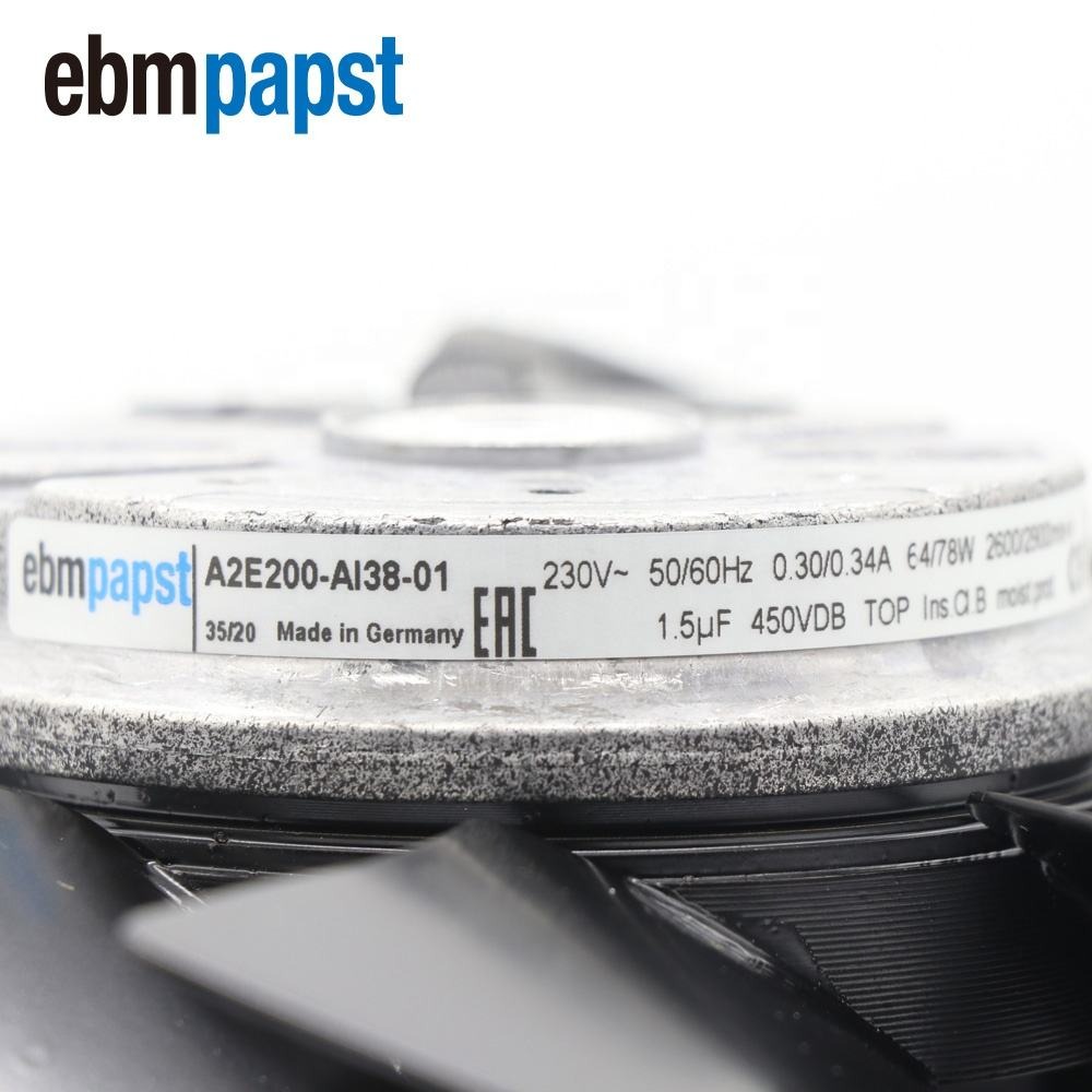 ebmpapst A2E200-AI38-01 M2E068-BF 200mm 230V AC 50/60Hz 0.3/0.34A IP44 4 Wires Chassis Cabinet Axial Cooling Fan