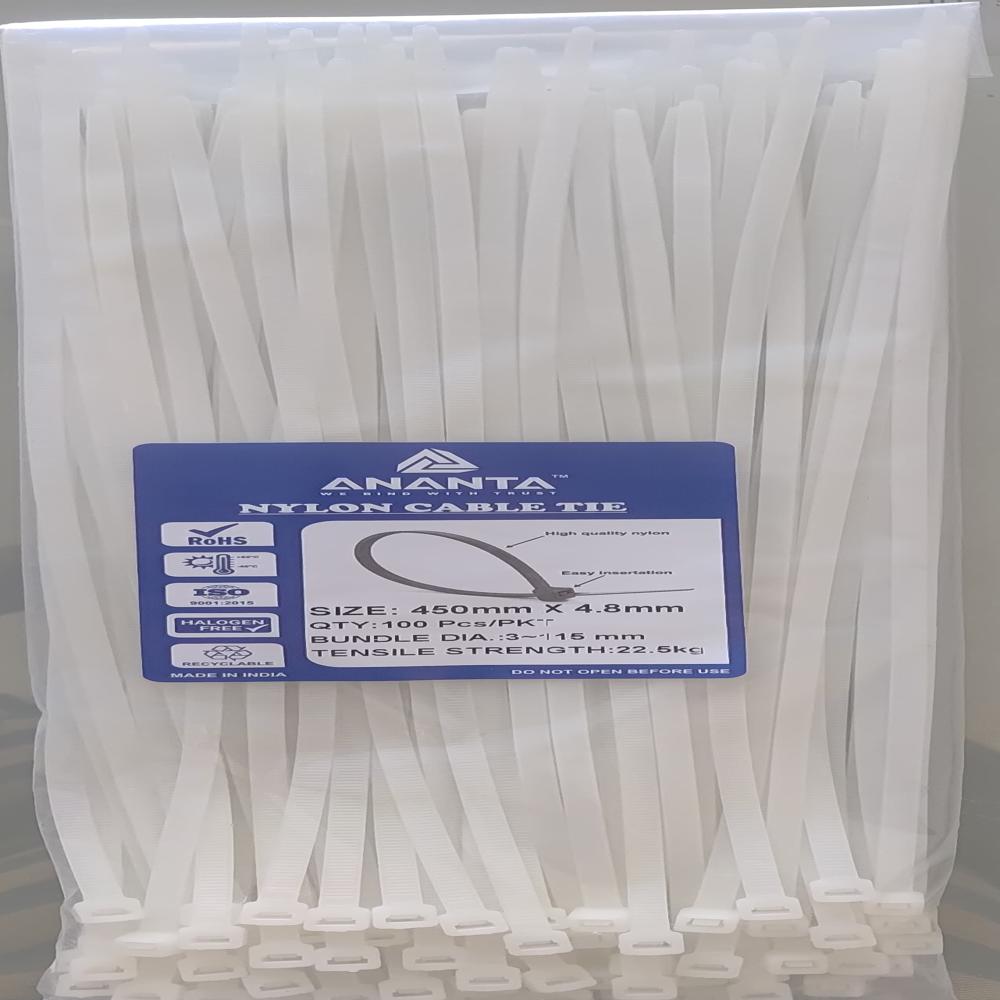 450*4.8mm White Nylon Cable Ties - Color: Black