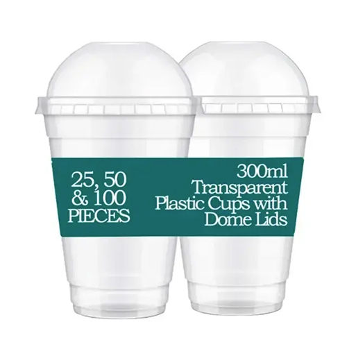 300Ml Transparent Plastic Glass With Dome Lids - Application: Commercial