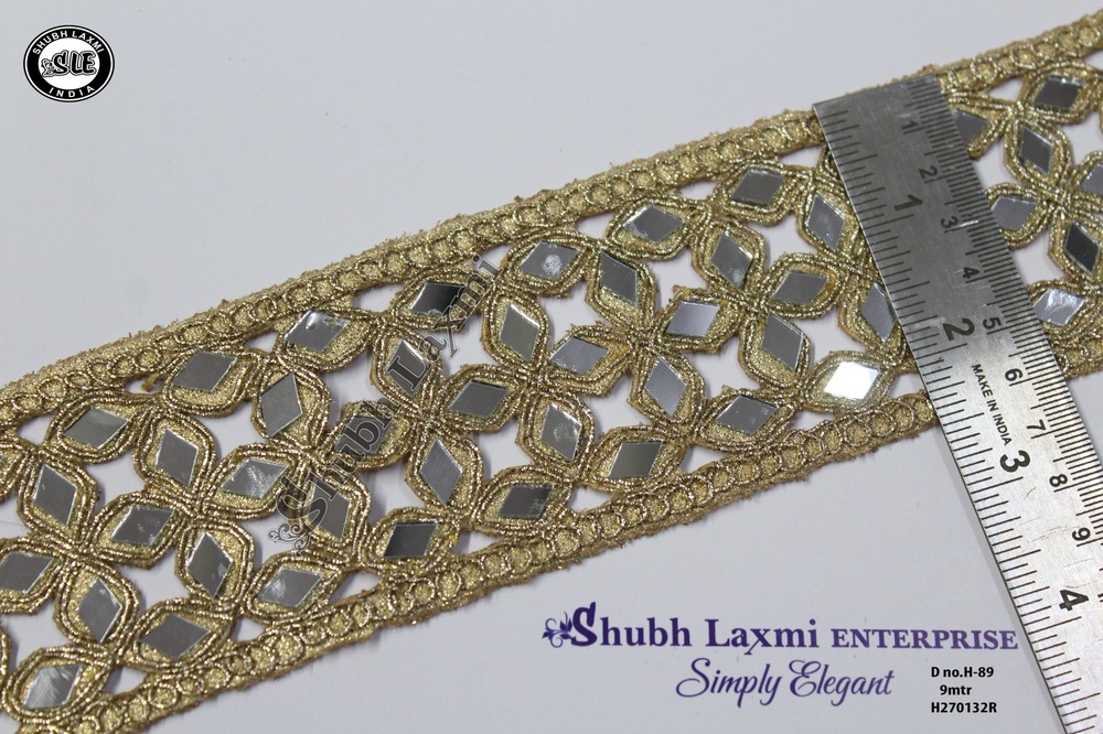 Fancy Golden Colour Mirror Lace