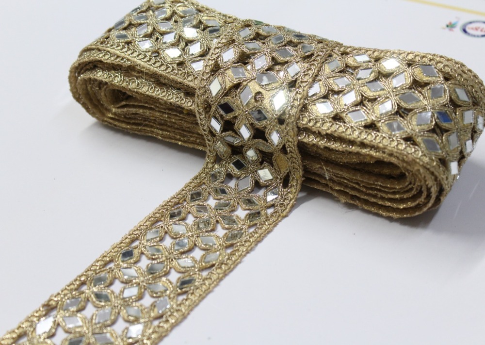 Fancy Golden Colour Mirror Lace - Design: Handwork