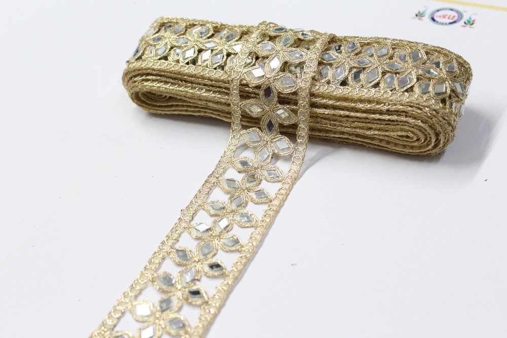 Fancy Mirror Handwork Lace - Color: Golden