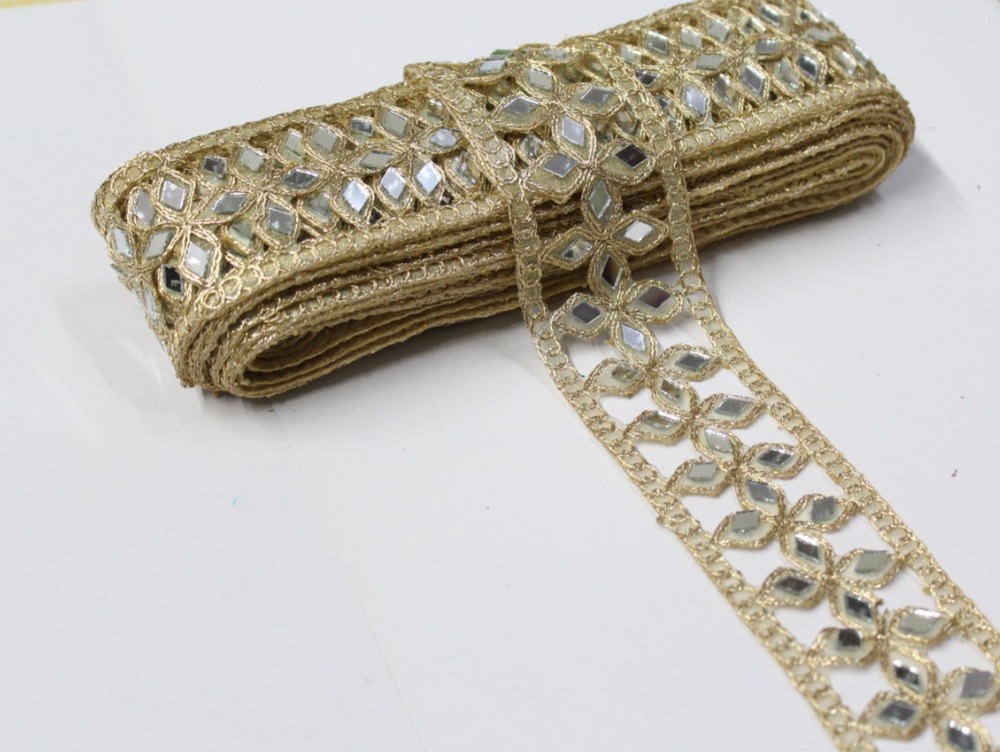Fancy Mirror Handwork Lace - Color: Golden