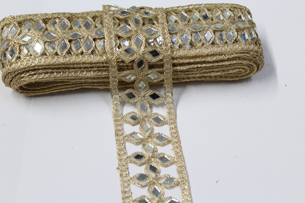 Fancy Mirror Handwork Lace - Color: Golden
