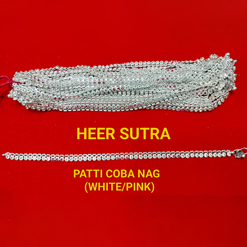 White And Pink Patti Coba Nag Silver Plated Anklet