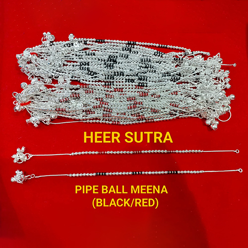 Black And Red Pipe Ball Meena Silver Plated Anklet