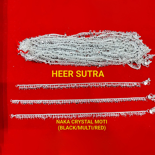 Black-Multi-Red Naka Crystal Moti Silver Plated Anklet