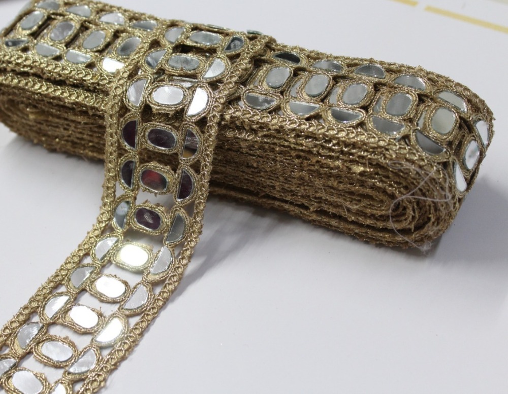 Designer Golden Colour Mirror Lace - Design: Handwork