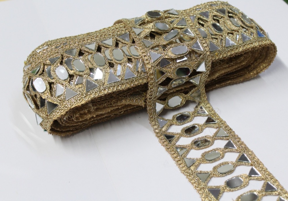 Golden Fanncy Zari And Mirror Lace