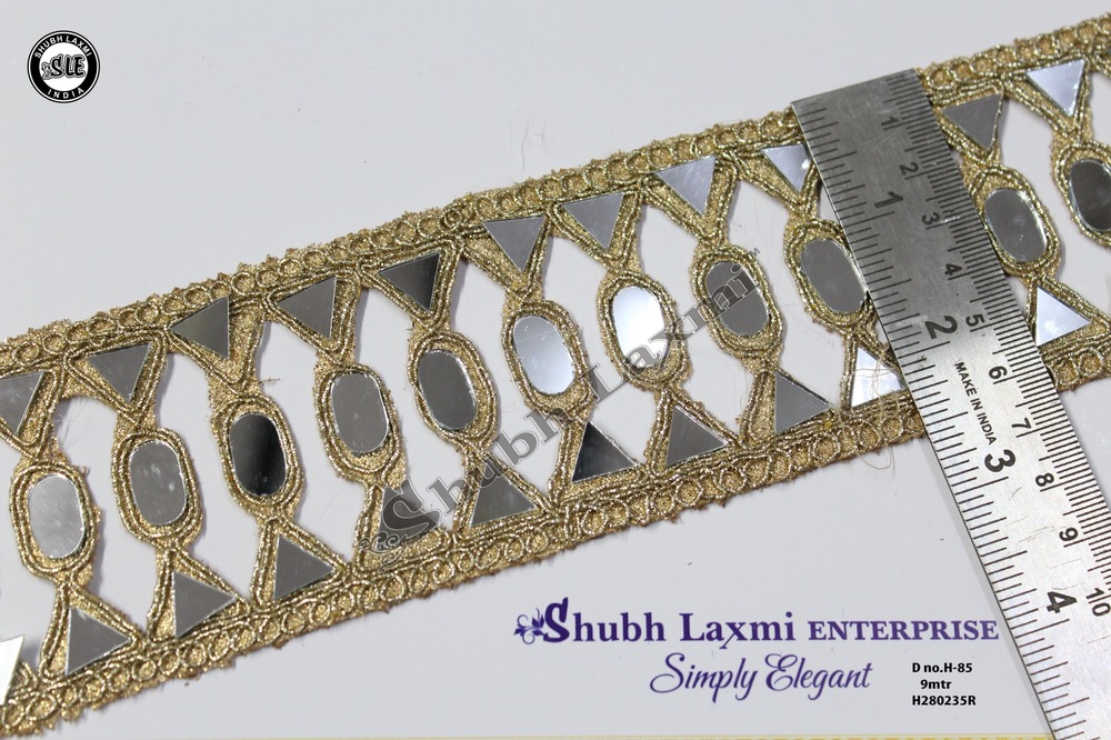 Golden Fanncy Zari And Mirror Lace