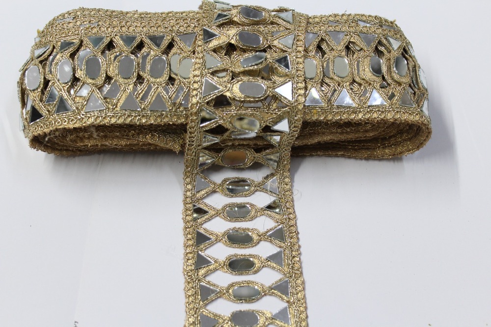 Golden Fanncy Zari And Mirror Lace