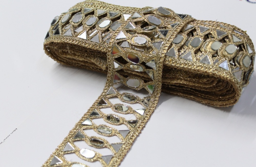 Golden Fanncy Zari And Mirror Lace