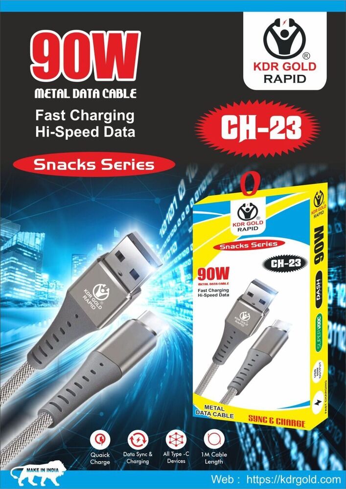 Rapid 90W Type-C Cable With 1 Year Warranty - Color: Black