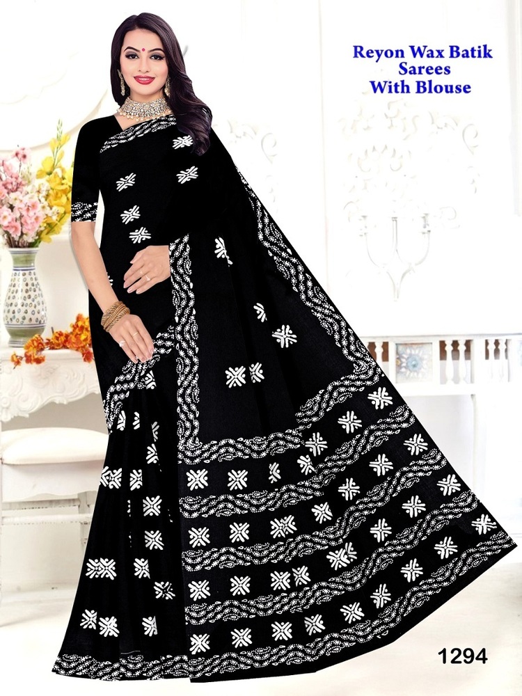 Rayon Wax Batik A Rayon Saree - Feature: Washable