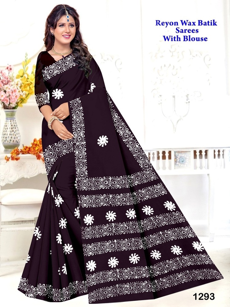 Rayon Wax Batik A Rayon Saree - Feature: Washable