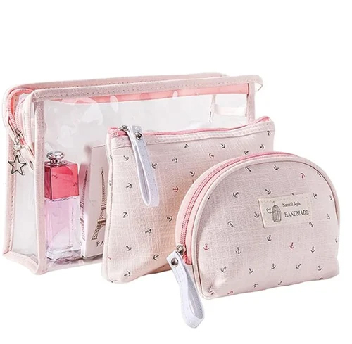 3 In1 Travel Toiletry Bag Makeup Bag Waterproof Pvc Transparent Set - Design: Printed