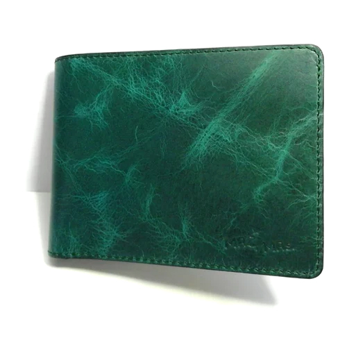 Mens Green Leather Wallet - Design: Printed