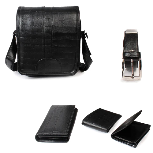 5 In 1 Leatherite Corporate Gift Combo For Men - Color: Black