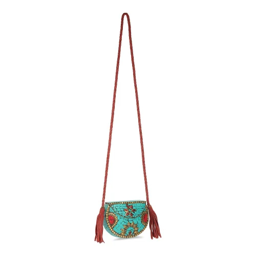 Aquamarine Metal Mosaic Sling Bag - Design: Embroidered
