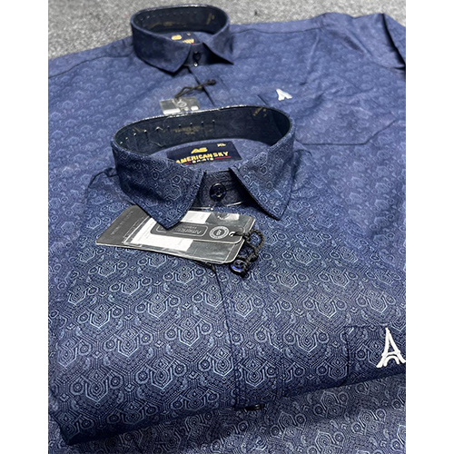 Mens Blue Printed Shirt