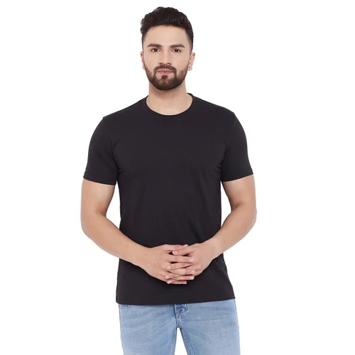 Black Color Round Neck Cotton T Shirt - Fabric Type: Polyester