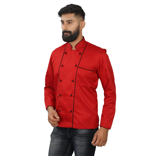 Beige Chef Coat With Black Piping - Color: Red