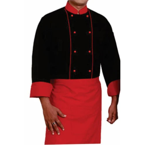 Black And Red Chef Coat With Red Piping - Gender: Male
