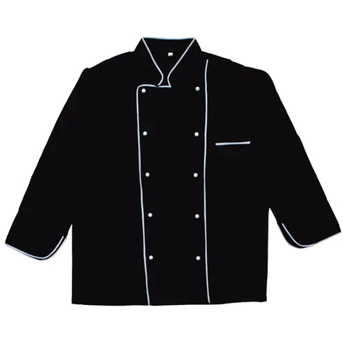 Black Chef Coat With White Piping - Gender: Unisex